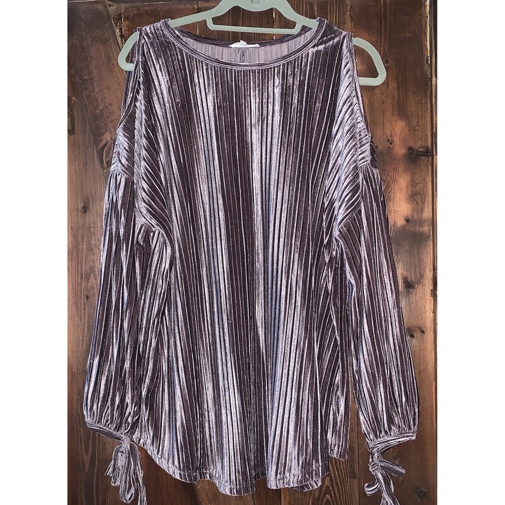 Easel LA Velvet Lavender Shimmery‎ Ribbed Tunic Tied Sleeve S Cut Out Date Night